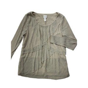 Chico's Women S/4 (0) Metallic Gold Dressy Blouse Layered Chiffon Party Holiday
